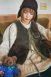 【追加】yuuca×about her. 23AW little vest 2nd BEAR (ブラウン)